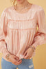 Womens Iridescent Ruffled Smock Cuff Top