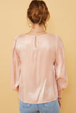 Womens Iridescent Ruffled Smock Cuff Top