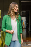 Solid Woven Collared Blazer W 3/4 Length Ruched Sleeves
