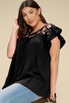 FLORAL EMBROIDERY TIERED BABY DOLL TOP SS