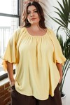 SOLID WOVEN AIR FLOW BLOUSE W PUFFED 3/4 SL