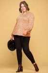 Floral Print Brushed Hacci Blouse W/ Long Ruffle Sleeves V-Neckline
