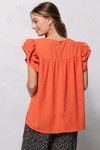 SOLID WOVEN RUFFLED TIERED TOP SMOCKED YOKE