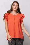 SOLID WOVEN RUFFLED TIERED TOP SMOCKED YOKE