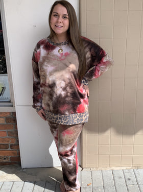 Pink/Taupe Ty Dye Leopard Pants