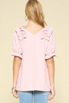 Solid Woven Blouse W/ Short Puffed Sleeves
