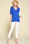 Solid Woven Blouse W/ Short Puffed Sleeves