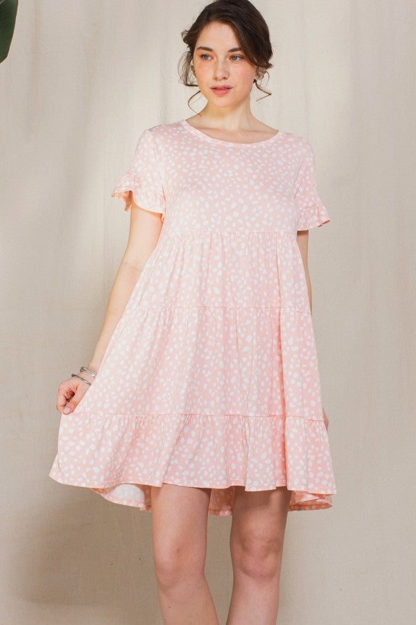 TWISTED DOT PRINTED DTY BRUSHED DRESS