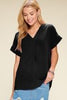Solid V-neckline Blouse  V-Neckline SS W/BAND DETAILS