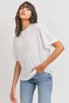 Short Cuffed Sleeves Round Neck Solid T Shirt Top