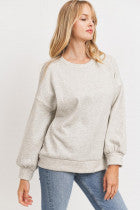 Long Balloon Sleeves French Terry Knit Top