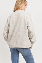 Long Balloon Sleeves French Terry Knit Top