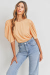 Round Neck Puff Sleeves Loose Fit Solid Knit Top