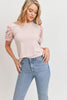 Pleated Puff Sleeves Soft French Terry Knit Top