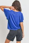 Short Ruffled Sleeves Front Tie Stretch Woven Top