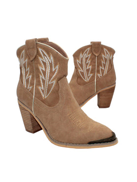 TAYLOR BEIGE EMBROIDERED BOOTIE