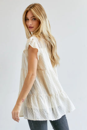 SOLID ROUND NECK RUFFLE TOP