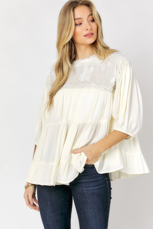 SOLID MOCK NECK FLARED LOOSE TOP