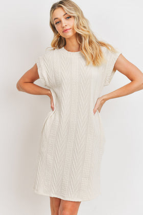 Cable Knit Cap Sleeve Shift Dress