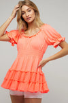SOLID SMOCKED RUFFLE TOP
