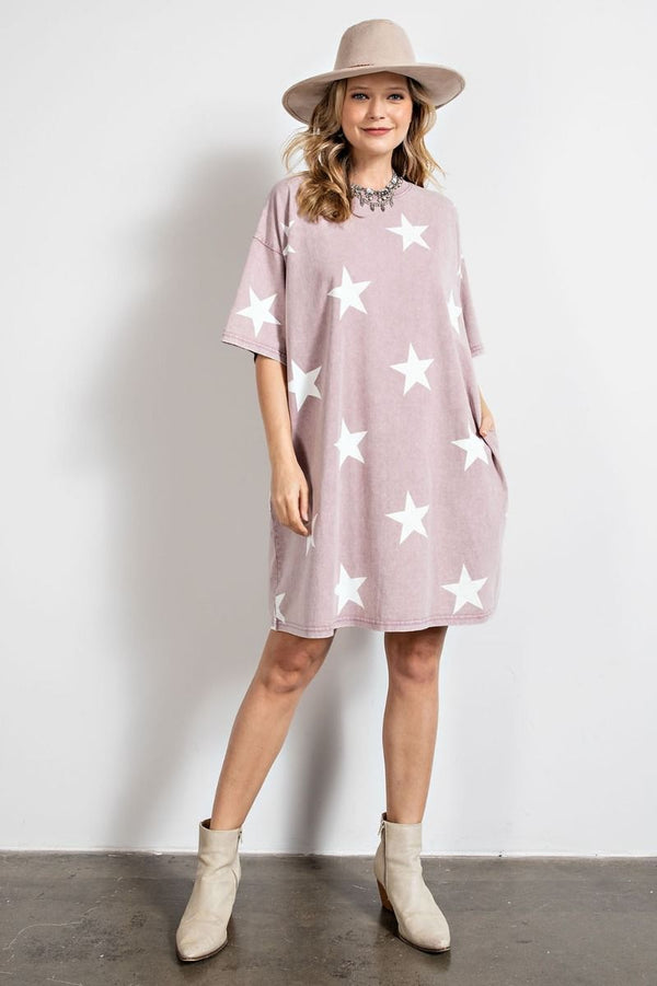 SS STAR PRINTED MINERAL WASHED TUNIC DRESS