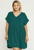 Solid textured v-neck short sleeve babydoll dress