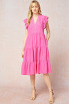 SOLID V NECK TIERED MIDI DRESSS