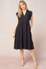 SOLID V NECK TIERED MIDI DRESSS