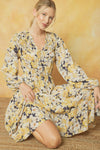 Floral print v-neck long sleeve tiered maxi dress