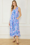 Swirl Print V Neck Sleeveless Tiered Maxi Dress