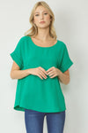 Scoop Neck Top Featuring Permanent Rolled Sleeve Detail