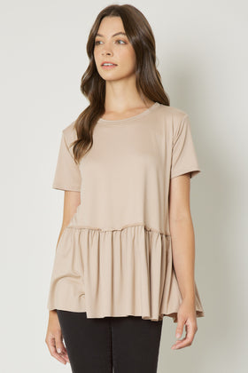 Solid round neck short sleeve top