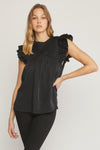 Solid round neck ruffle sleeve top