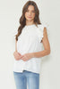 Solid Round Neck Ruffle Sleeve Top Featuring Pleat Detailing At Front