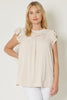 Solid round neck ruffle sleeve top