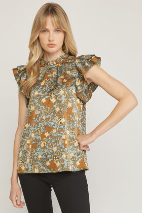 Satin print mock neck sleeveless top