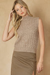 Cable knit high neck sleeveless sweater vest