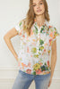 Floral Print Collared Button Up SS Top