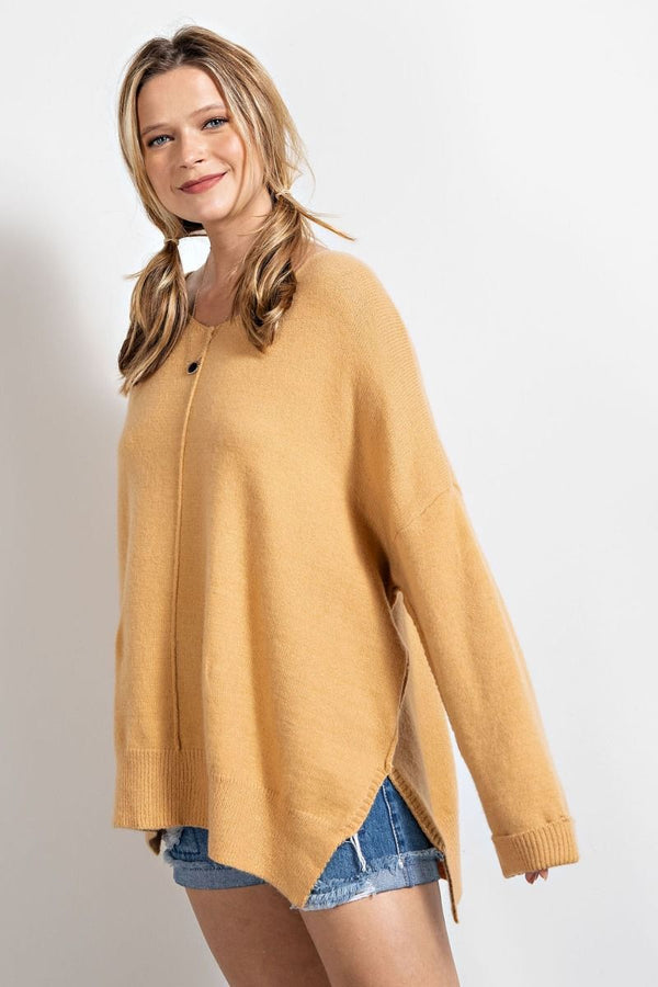 BRUSHED YARN KNITTED SWEATER TOP