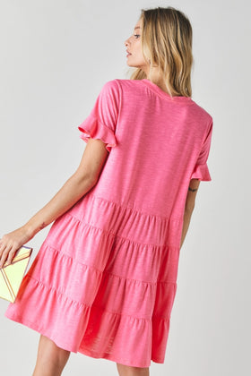 Washed V Neck Ruffle Midi Dress