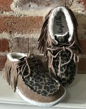 Fancy Taupe Leopard Faux Fur Lined High Top Shoes Gypsy jazz