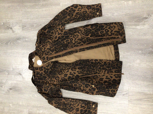 Washed Leopard Utillitarian Jacket W/Drawstring Waist