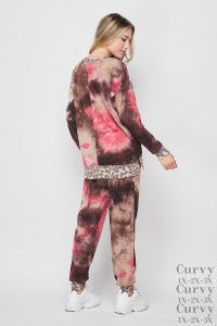 Pink/Taupe Tye Dye Leopard Pants