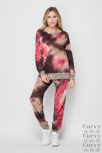 Pink/Taupe Tye Dye Leopard Pants