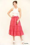 Tiered Flare One Side Slit Skirts W/Back Elastic Waist & Tie