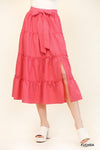 Tiered Flare One Side Slit Skirts W/Back Elastic Waist & Tie