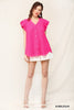 Chiffon Shirring Detail Button Down Sleeveless Top W/Full Lining