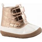 Ivory Pu/Rose Gold Metallic Duck boot W/Quilting Ivory Baby Deer